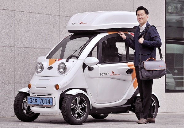 SK브로드밴드가 자회사 홈앤서비스에 업계 최초로 초고속 전기차 도입한다.[사진=SK브로드밴드]