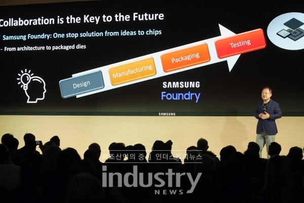 삼성전자는 10월17일(美 현지) 미국 실리콘벨리에 위치한 삼성전자 DSA 사옥에서 파운드리 생태계 강화를 위해 ‘SAFE 포럼’을 개최했다. 삼성전자 파운드리사업부 박재홍 부사장이 기조 연설을 하고 있다. [사진=삼성전자]