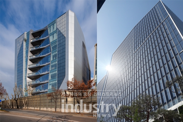 비제이파워는 동대문디자인플라자, 포스코데이터센터, YG엔터테인먼트 등 국내 약 20개의 건물에 BIPV를 공급해왔다. 사진은 YG엔터테인먼트 사옥(좌)과 세운상가(우) [사진=비제이파워]