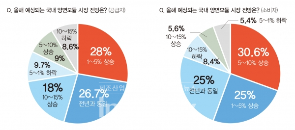 설문 참여자 중 공급자의 55%가 올해 양면모듈 시장의 성장을 예상했으며, 소비자 중 61.2%가 성장을 예상했다. [사진=인더스트리뉴스]