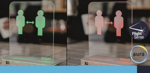 아우라 어웨어(Aura Aware), 플라이트센스(FlightSense) 기술 이용해 스마트 거리인식 장치를 시연하는 장면 [사진=ST마이크로일렉트로닉스]