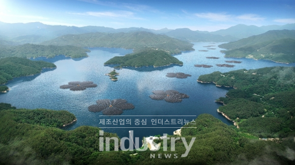 합천군 군화(郡花) ‘매화’를 모티브로 한 ‘합천댐 수상태양광발전소’ 조감도 [사진=한화큐셀]