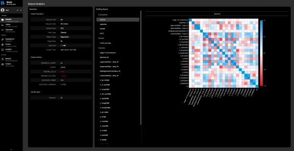 데이터 속성간 Correlation 기능을 통한 데이터 의존도 파악 자료화면 [자료=웨다]