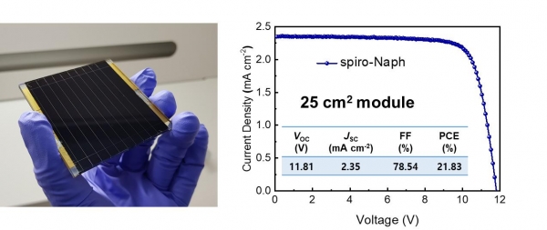 25cm2 대면적 모듈 페로브스카이트 태양전지(좌측) 과 그 효율 [자료=UNIST]