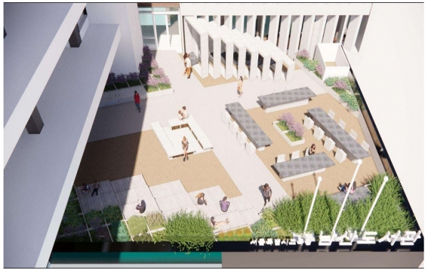 건축자재로 활용한 남산도서관의 친환경 시민휴식공간인 ‘남산하늘뜰’ 조감도 [사진=서울시]