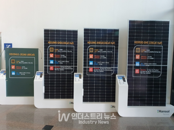 한솔테크닉스의 주력 제품은 144셀을 이용한 고효율 모듈(22% 이상)이다. 직접 제조하고 있는 제품으로 효율을 더 증가시킨 고효율 모듈이다. [사진=한솔테크닉스]
