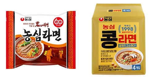 농심이 재출시한 농심라면(왼쪽)과 콩라면./이미지=농심