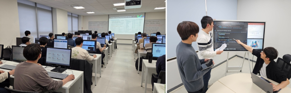 AI 교육 과정에 참여한 삼성전자 임직원들이 강의를 듣고 함께 과제를 진행하고 있는 모습./사진=삼성전자