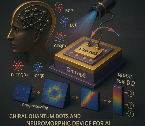 카이랄 자성 양자점을 이용하여 제작한 뇌 모사 뉴로모픽 ChiropS 소자 모식도 [사진=KAIST]