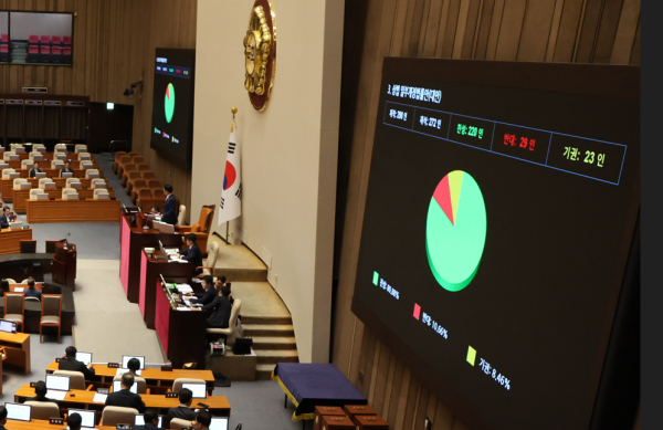 여야가 합의한 상법개정안이 지난 7월 3일 국회 본회의에서 통과되고 있다. / 사진 = 연합뉴스