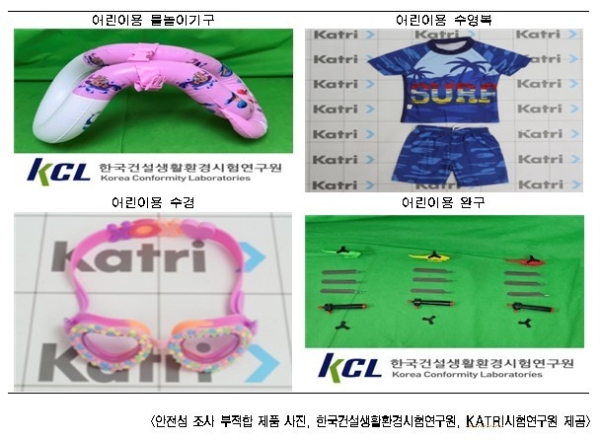 서울시가 중국 온라인 플랫폼에서 판매 중인 제품들을 조사한 결과 다수의 제품이 안전 기준을 충족하지 못한 것으로 드러났다. 안전성 조사 부적합 제품 모습./이미지=한국건설생활환경시험연구원, KATRI시험연구원