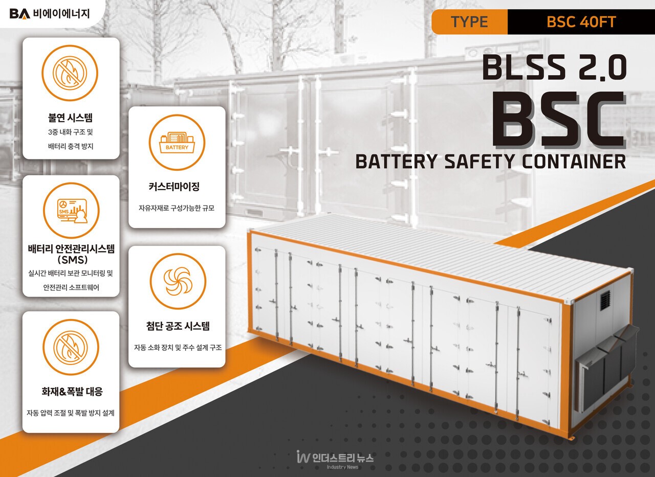 ‘BLSS 2.0’은 배터리 생애주기 전반의 안전을 아우르는 통합 플랫폼으로, 비에이에너지는 BLSS 2.0의 핵심 제품 중 하나인 BSC(Battery Safety Container)를 통해 배터리 물류 산업의 안전성과 효율성을 동시에 강화하고 있다. [사진=비에이에너지]