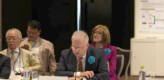 현대차그룹 에너지&수소사업본부 켄 라미레즈 부사장이 지난 15일 일본 오사카 힐튼호텔에서 열린 제7차 수소장관 에너지회의와 제1차 지속가능연료 장관회의에 참석해 발언을 하고 있다./사진=현대자동차