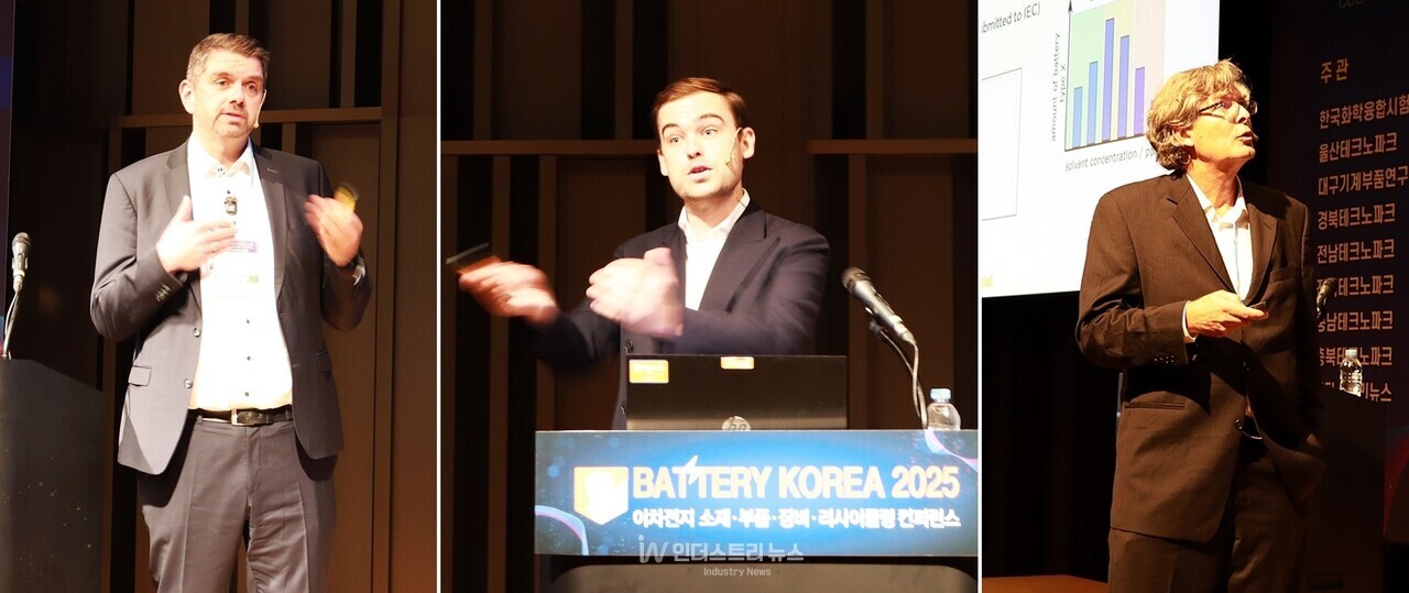 (사진 왼쪽부터) 아토텍코리아 콘스탄틴 톰 비즈니스 개발 관리자, 한국알파라발 톰 벨 비즈니스 디벨롭먼트 매니저, 다이트론코리아 TOFWERK 마크 고닌 대표 [사진=인더스트리뉴스]