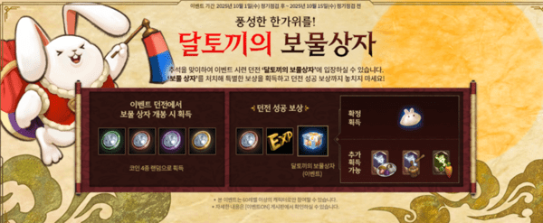리니지M 추석 이벤트 배너. 1일부터 15일까지 리니지M에 접속해 이벤트 던전 달토끼의 보물상자에서는 보물상자를 처치해 특별한 보상을 얻을 수 있다./이미지=엔씨소프트