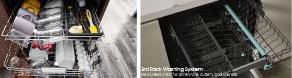 미국 가전업체 월풀이 삼성전자가 자사의 식기세척기 디자인 특허(왼쪽)를 침해해 유사한 디자인과 기능을 가지고 있는 식기세척기(오른쪽)을 만들었다고 주장하며 10일(현지시간) 미국&nbsp;