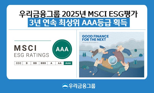 우리금융, MSCI ESG 평가 3년 연속 AAA등급 획득 홍보 이미지/ 사진 = 우리금융그룹