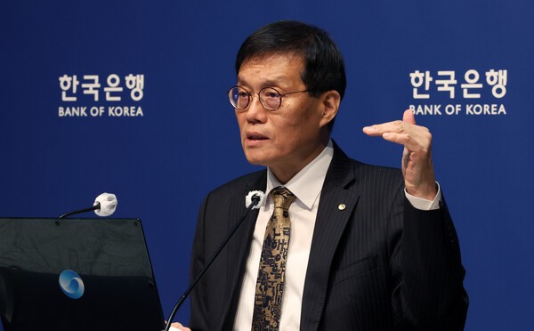 이창용 한국은행 총재가 23일 서울 중구 한국은행에서 열린 금융통화위원회 금리 결정에 대한 기자간담회에서 발언하고 있다./ 사진 = 연합뉴스&nbsp;<br>