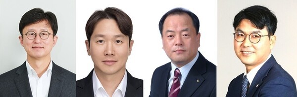 (왼쪽부터) 코오롱모빌리티그룹 최현석 대표이사 부사장, 코오롱스페이스웍스 안상현 대표이사 부사장, 코오로인더스티 FnC 대표이사 부사장, 코오롱제약 전승호 대표이사./사진=코오롱