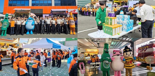 하이트진로는 올해 전국 15개 소방서에 약 1800인분의 간식과 음료를 제공한 ‘감사의 간식차’ 행사를 소방공무원들의 뜨거운 관심과 호응 속에 성공적으로 마무리했다./사진=하이트진로<br>