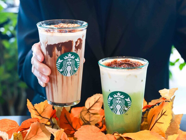스타벅스 블랙 글레이즈드 라떼(왼쪽)과 말차 글레이즈드 티 라떼./사진=스타벅스코리아