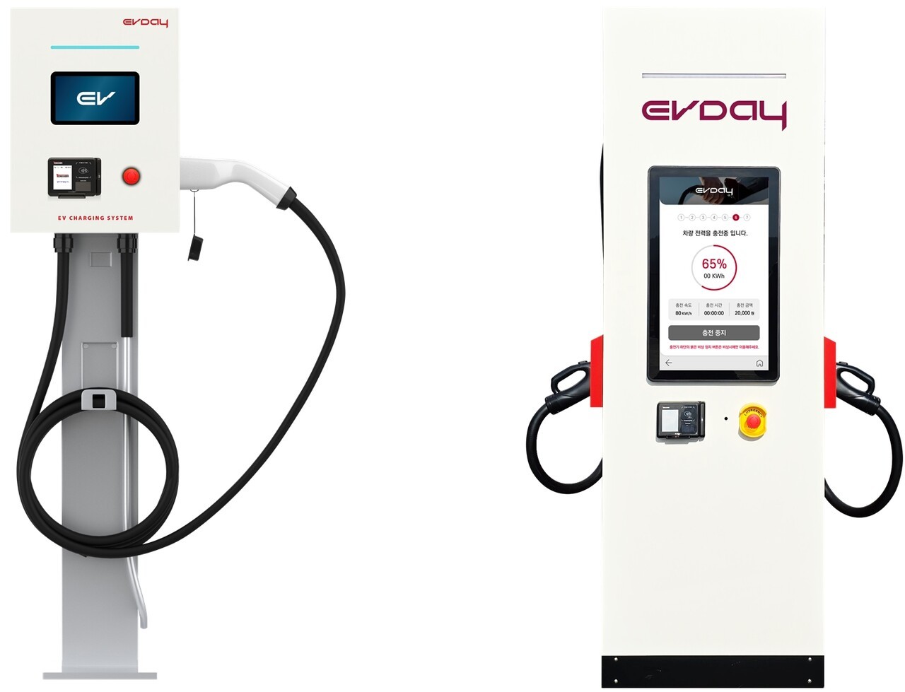 (사진 왼쪽부터) 비에스텍의 40kW 급속 충전기와 200kW 급속 충전기 [사진=비에스텍]