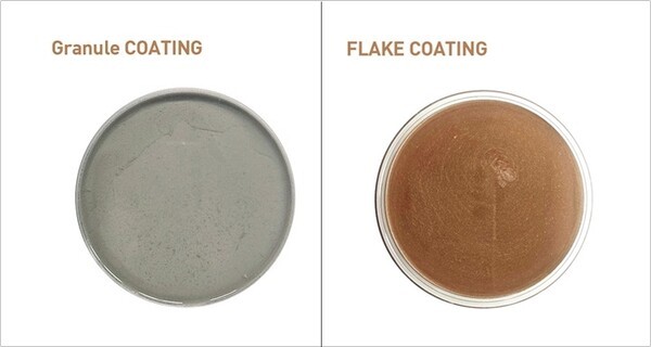 차폐 액상(그래뉼, 사진 좌측), 차폐 액상(플레이크, 사진 우측) [사진=선경에스티]<br>