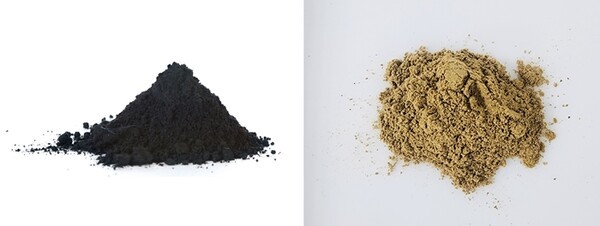 사진 왼쪽부터 건식분산 CNT(Dry Dispersion CNT)와 카본 퀀텀닷(Carbon Quantum Dots, CQD)[사진=씨엔티솔루션]