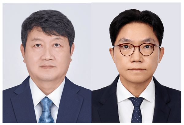 이진원 현대L&amp;C 대표이사 부사장(왼쪽), 이종근 현대지에프홀딩스 경영전략실장 부사장./사진=현대백화점그룹