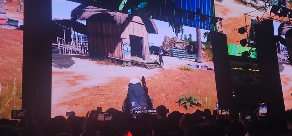 30일 지포스 게이밍 페스티벌 축하무대에서 크래프톤이 최초로 공개한 AI협업모델 CPC 소개 영상이 상영되고 있다./사진=문기수 기자