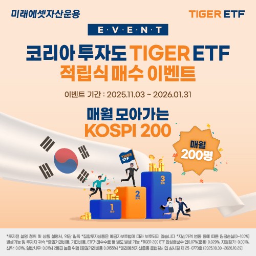 미래에셋자산운용이&nbsp;‘코리아 투자도 TIGER ETF 적립식 매수 이벤트’를 진행한다./ 사진 = 미래에셋자산운용<br>