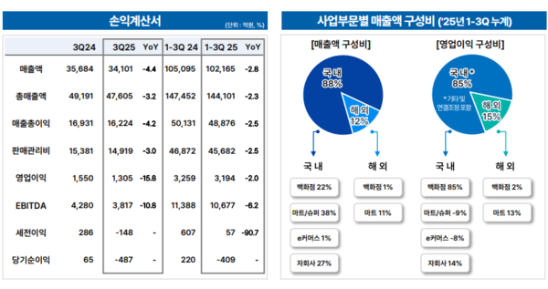 롯데쇼핑 3분기 실적표./자료=롯데쇼핑