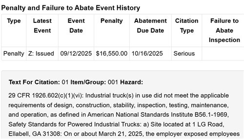 미국 노동부 산하 직업안전보건청(OSHA)은 조지아주 현대차-LG에너지솔루션 합작공장에서 발생한 한국인 사망사고와 관련해 한국기업이 '중대한 위반'을 저질렀다는 보고서를 발표했다./자료=OSHA 보고서 캡처