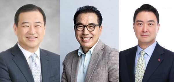 (왼쪽부터) 김상현 롯데유통군 총괄대표 부회장, 정준호 롯데백화점 대표이사, 강성현 롯데마트 대표이사./사진=롯데